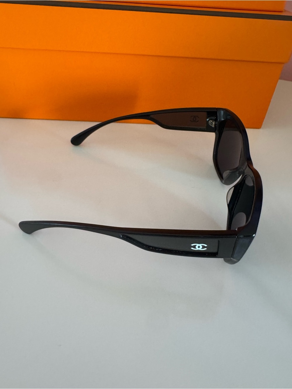 Authentic CHANEL Glossy Black Sunglasses with CC Emblem